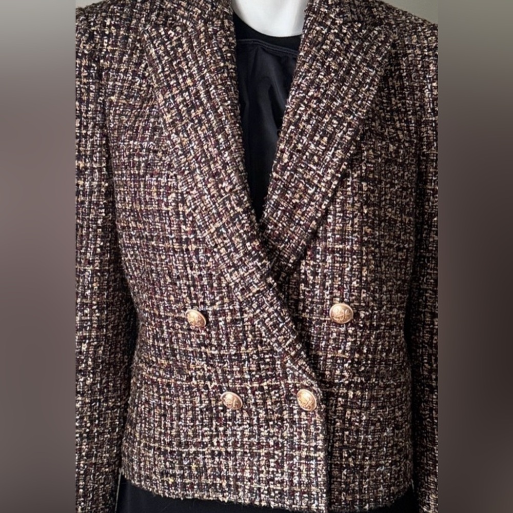 New! Tahari ASL Metallic Double Breasted Bouclé Crop Jacket Sz4 tweed metallic